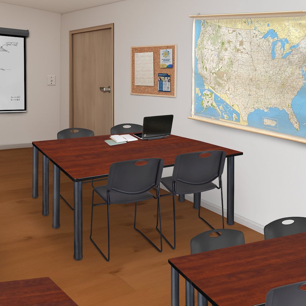 60 x 24 in. Training Table- Cherry Top, Black Legs & 2 Zeng Chairs- Black