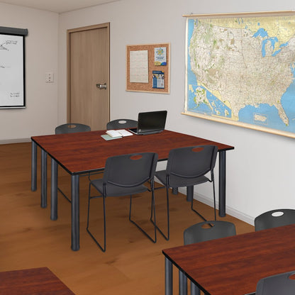 60 x 24 in. Training Table- Cherry Top, Black Legs & 2 Zeng Chairs- Black