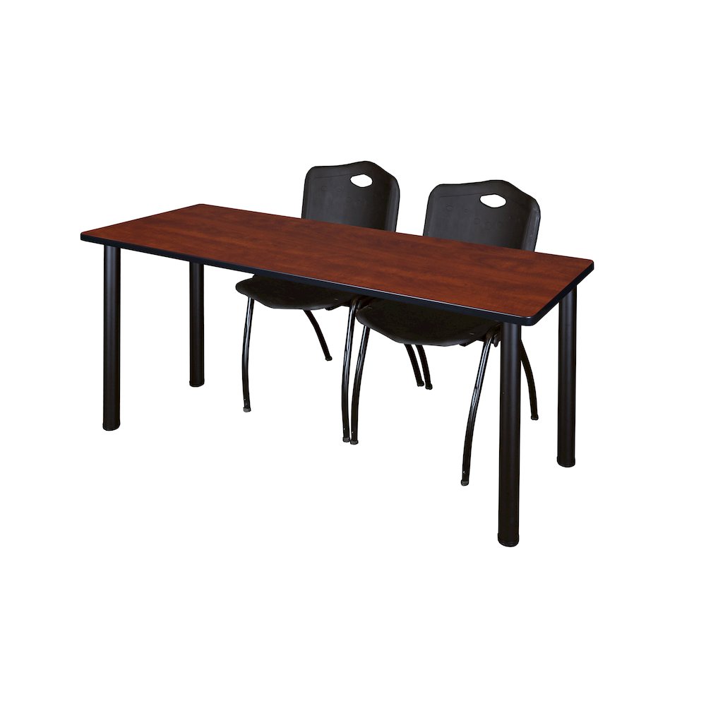 60 x 24 in. Training Table- Cherry Top, Black Legs & 2 M Stack Chairs- Black