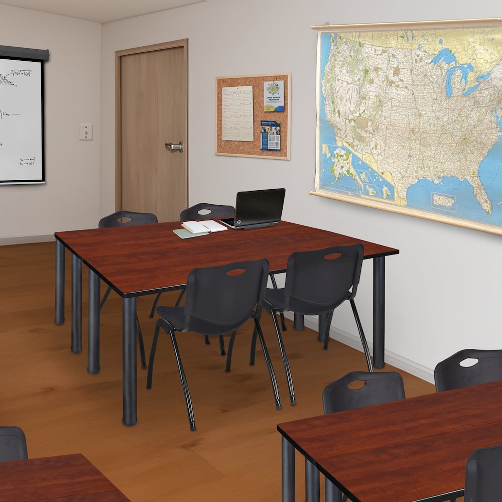 60 x 24 in. Training Table- Cherry Top, Black Legs & 2 M Stack Chairs- Black