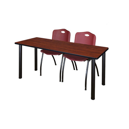 60 x 24 in. Training Table- Cherry Top, Black Legs & 2 M Stack Chairs- Burgundy
