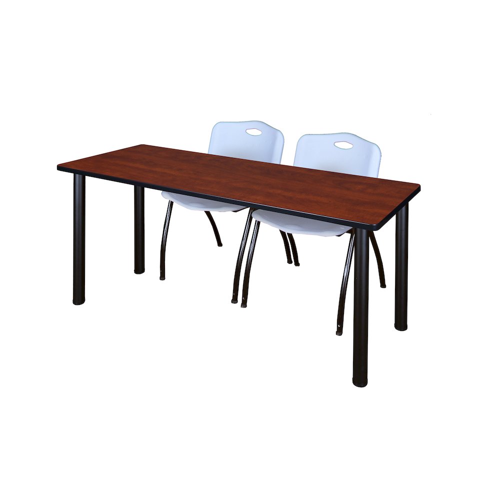 60 x 24 in. Training Table- Cherry Top, Black Legs & 2 M Stack Chairs- Grey
