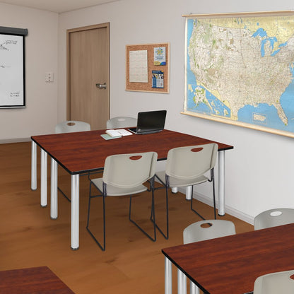 60 x 24 in. Training Table- Cherry Top, Chrome Legs & 2 Zeng Chairs- Grey