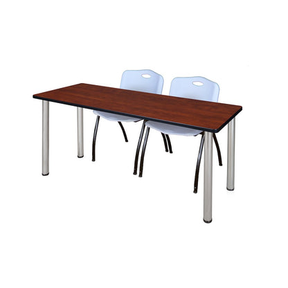 60 x 24 in. Training Table- Cherry Top, Chrome Legs & 2 M Stack Chairs- Grey