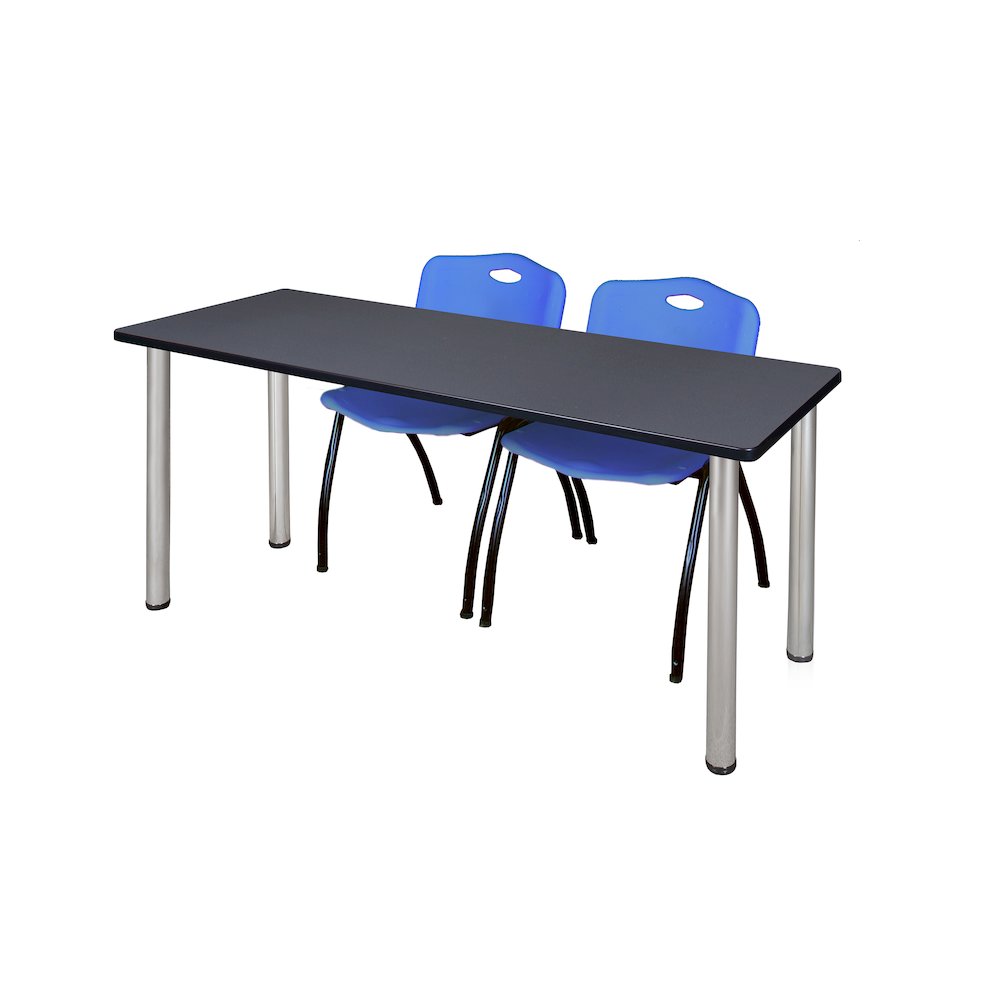 60 x 24 in. Training Table- Grey Top, Chrome Legs & 2 M Stack Chairs- Blue