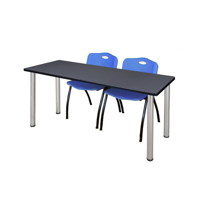 60 x 24 in. Training Table- Grey Top, Chrome Legs & 2 M Stack Chairs- Blue