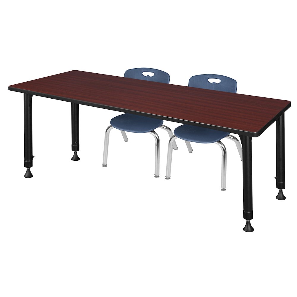 60x24 Adjustable Classroom Table- Mahogany & 2 Andy 12 Stack Chairs- Blue