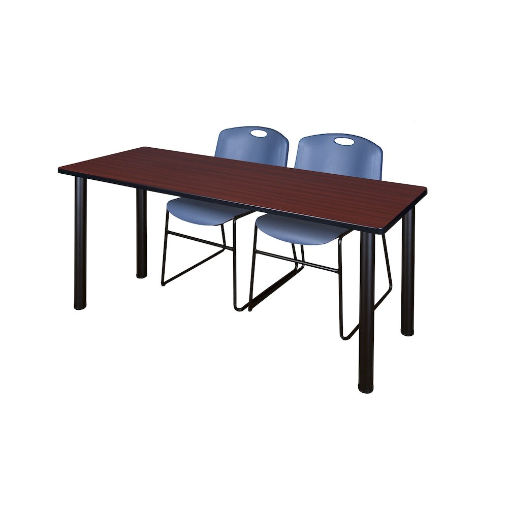 60 x 24 in. Training Table- Mahogany Top, Black Legs & 2 Zeng Chairs- Blue