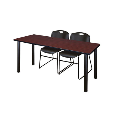 60 x 24 in. Training Table- Mahogany Top, Black Legs & 2 Zeng Chairs- Black