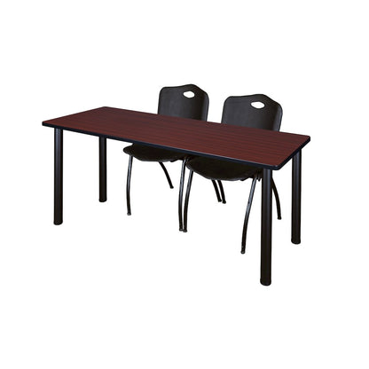 60 x 24 in. Training Table- Mahogany Top, Black Legs & 2 M Stack Chairs- Black