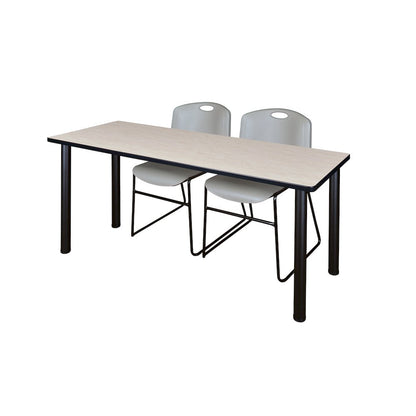 60 x 24 in. Training Table- Maple Top, Black Legs & 2 Zeng Chairs- Grey