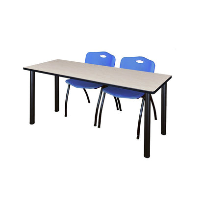 60 x 24 in. Training Table- Maple Top, Black Legs & 2 M Stack Chairs- Blue