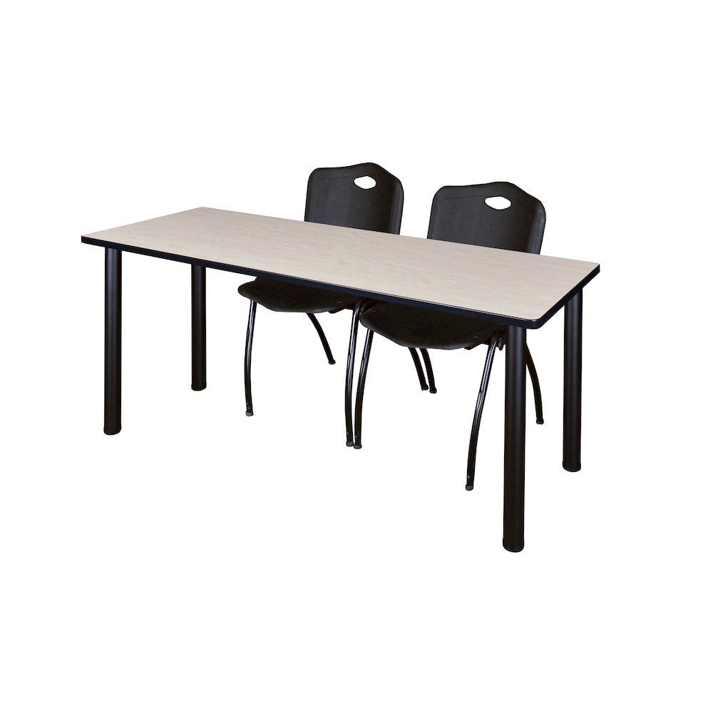 60 x 24 in. Training Table- Maple Top, Black Legs & 2 M Stack Chairs- Black