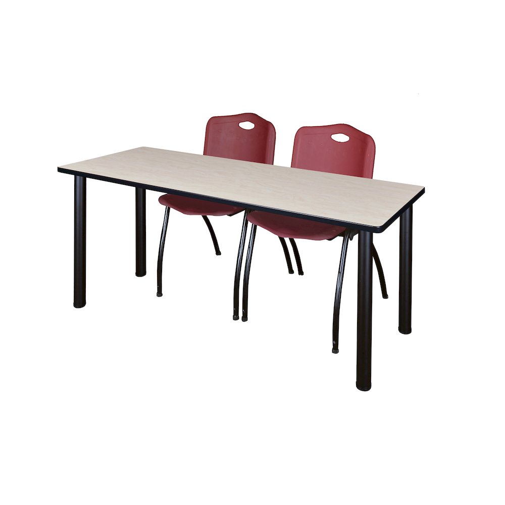 60 x 24 in. Training Table- Maple Top, Black Legs & 2 M Stack Chairs- Burgundy