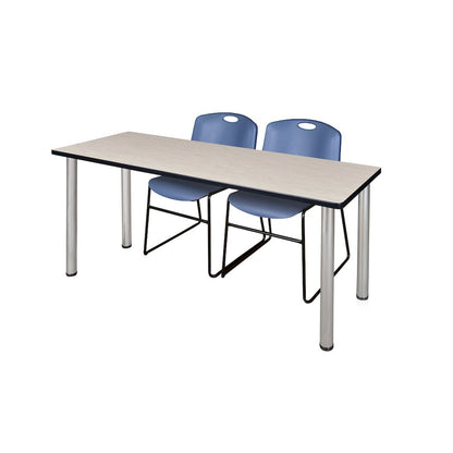60 x 24 in. Training Table- Maple Top, Chrome Legs & 2 Zeng Chairs- Blue