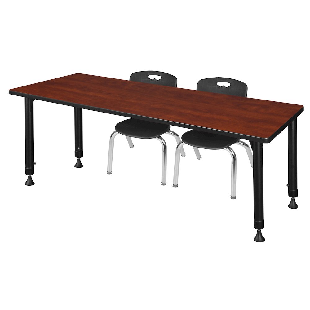 60x30 in. Adjustable Classroom Table- Cherry & 2 Andy 12 in. Stack Chairs- Black