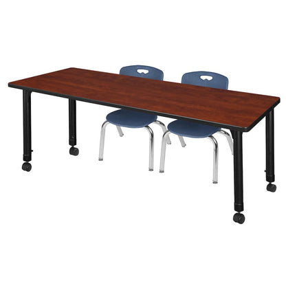60x30 Mobile Adjustable Classroom Table- Cherry & 2 Andy 12 Stack Chairs- Blue