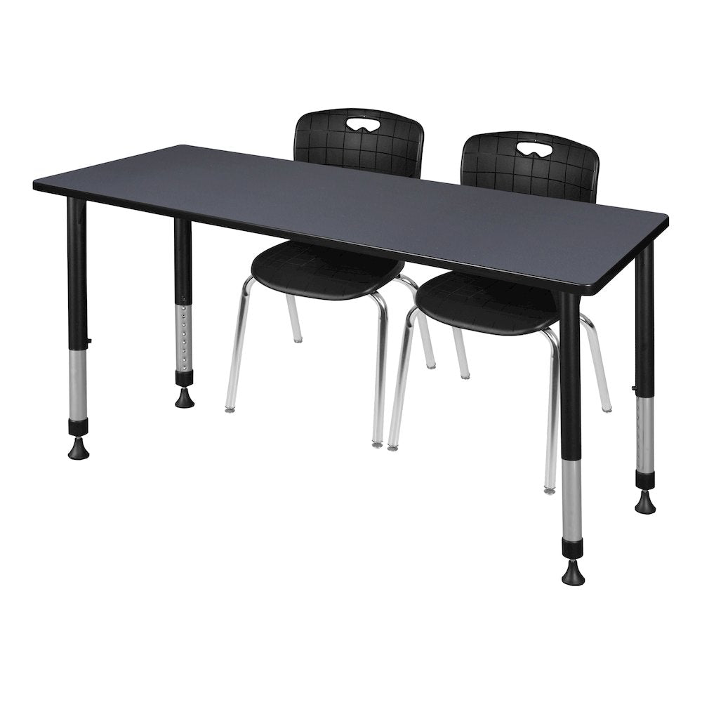 60 x 30 in. Adjustable Classroom Table- Grey & 2 Andy 18 in. Stack Chairs- Black