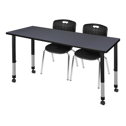 60x30 Mobile Adjustable Classroom Table- Grey & 2 Andy 18 Stack Chairs- Black