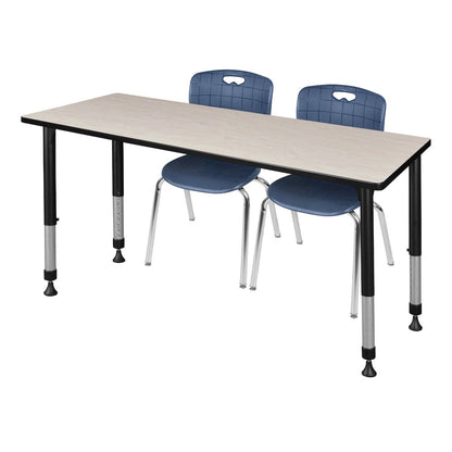60 x 30 in. Adjustable Classroom Table- Maple & 2 Andy 18 in. Stack Chairs- Blue