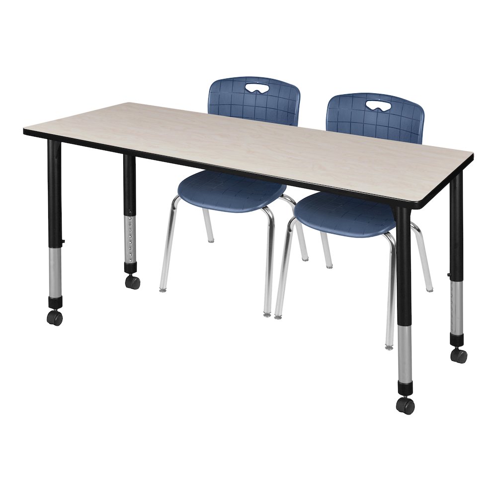 60x30 Mobile Adjustable Classroom Table- Maple & 2 Andy 18 Stack Chairs- Blue