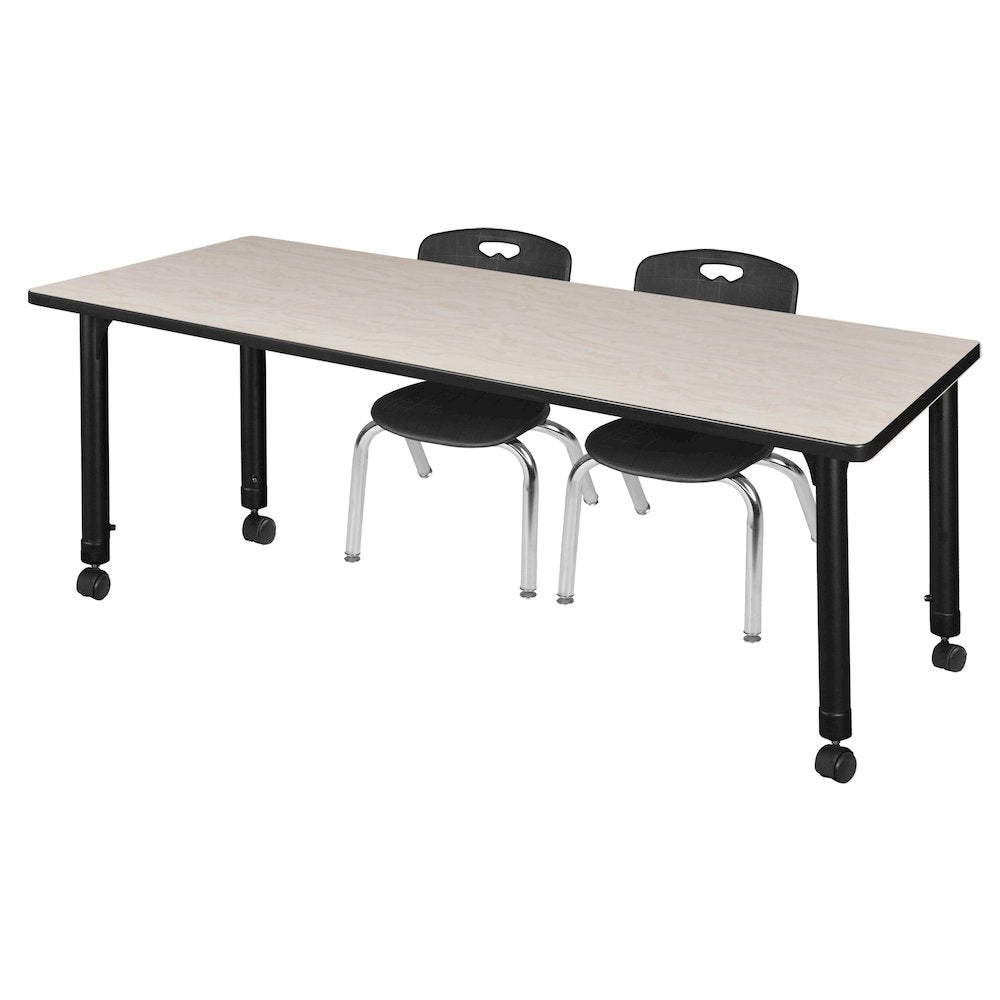60x30 Mobile Adjustable Classroom Table- Maple & 2 Andy 12 Stack Chairs- Black