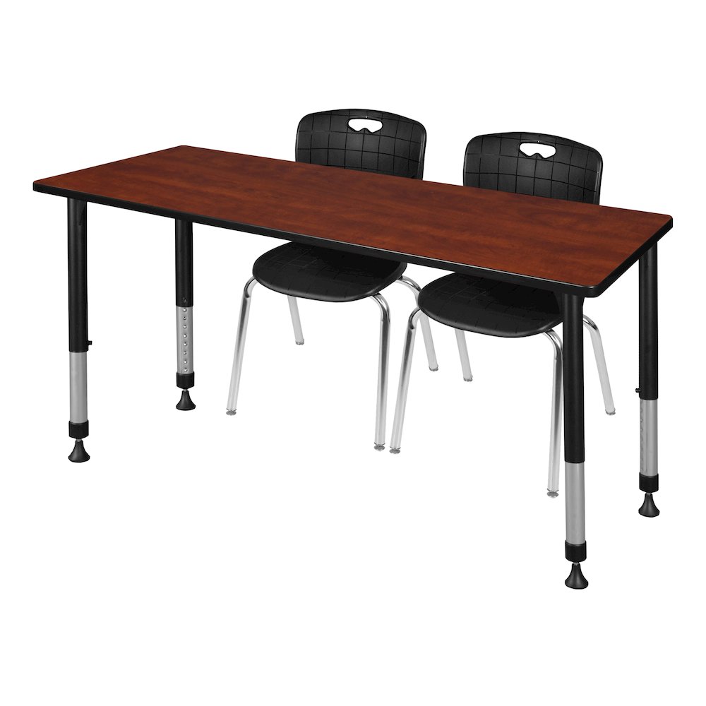 66x24 in. Adjustable Classroom Table- Cherry & 2 Andy 18 in. Stack Chairs- Black