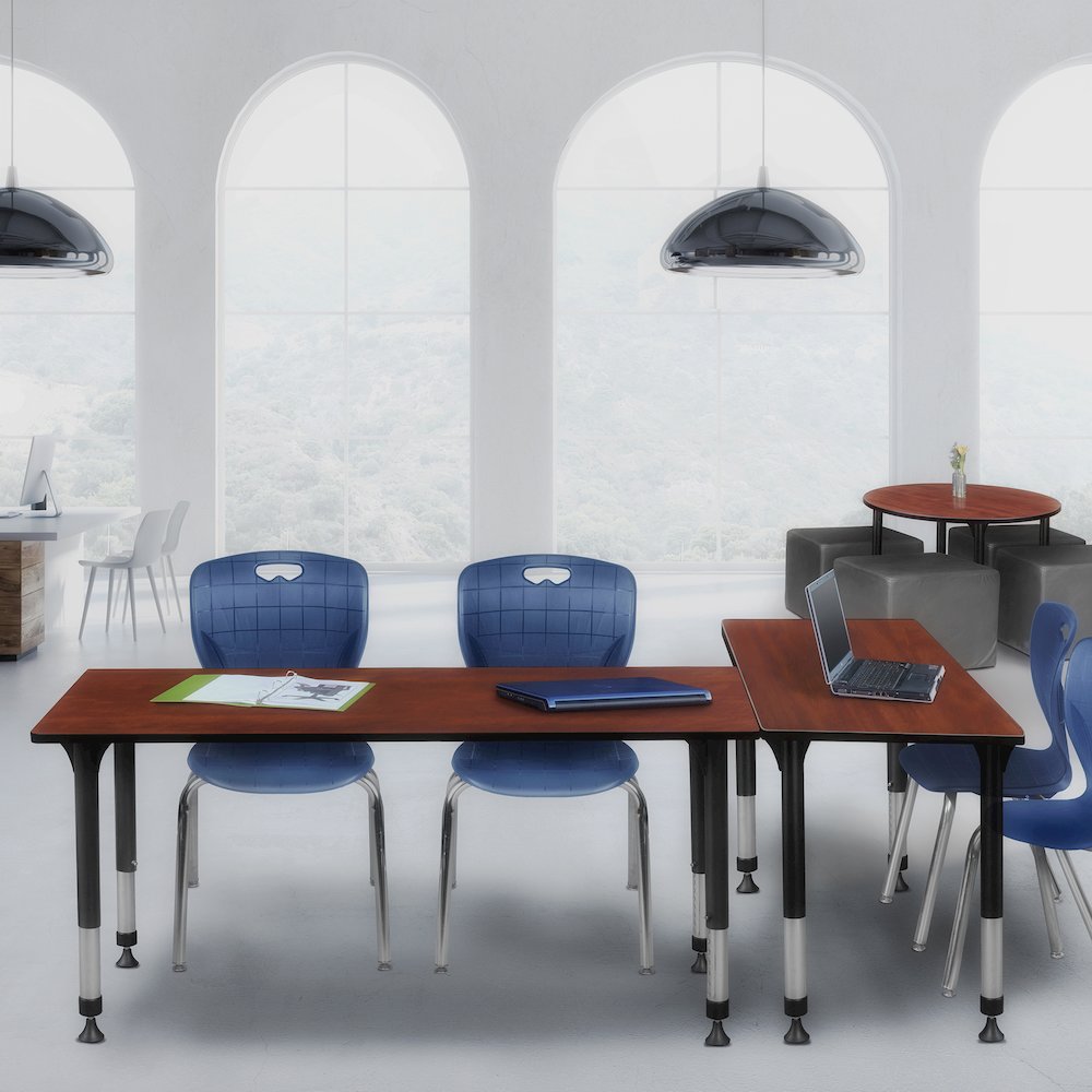 66x24 in. Adjustable Classroom Table- Cherry & 2 Andy 18 in. Stack Chairs- Blue