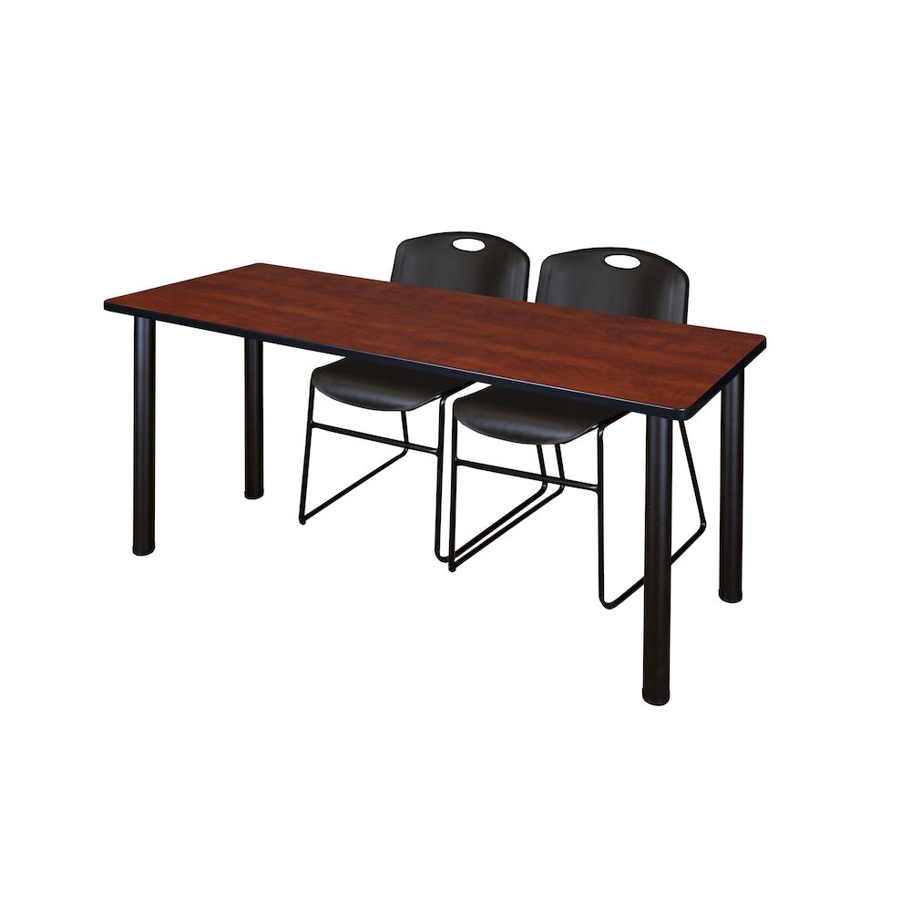 66 x 24 in. Training Table- Cherry Top, Black Legs & 2 Zeng Chairs- Black