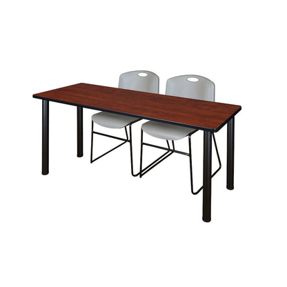 66 x 24 in. Training Table- Cherry Top, Black Legs & 2 Zeng Chairs- Grey