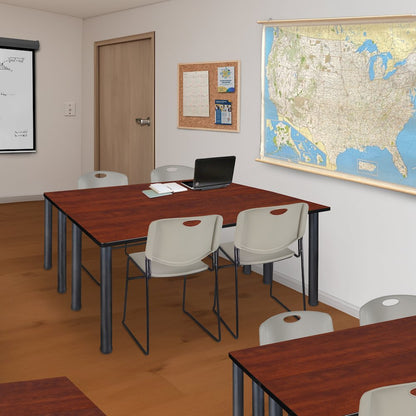 66 x 24 in. Training Table- Cherry Top, Black Legs & 2 Zeng Chairs- Grey