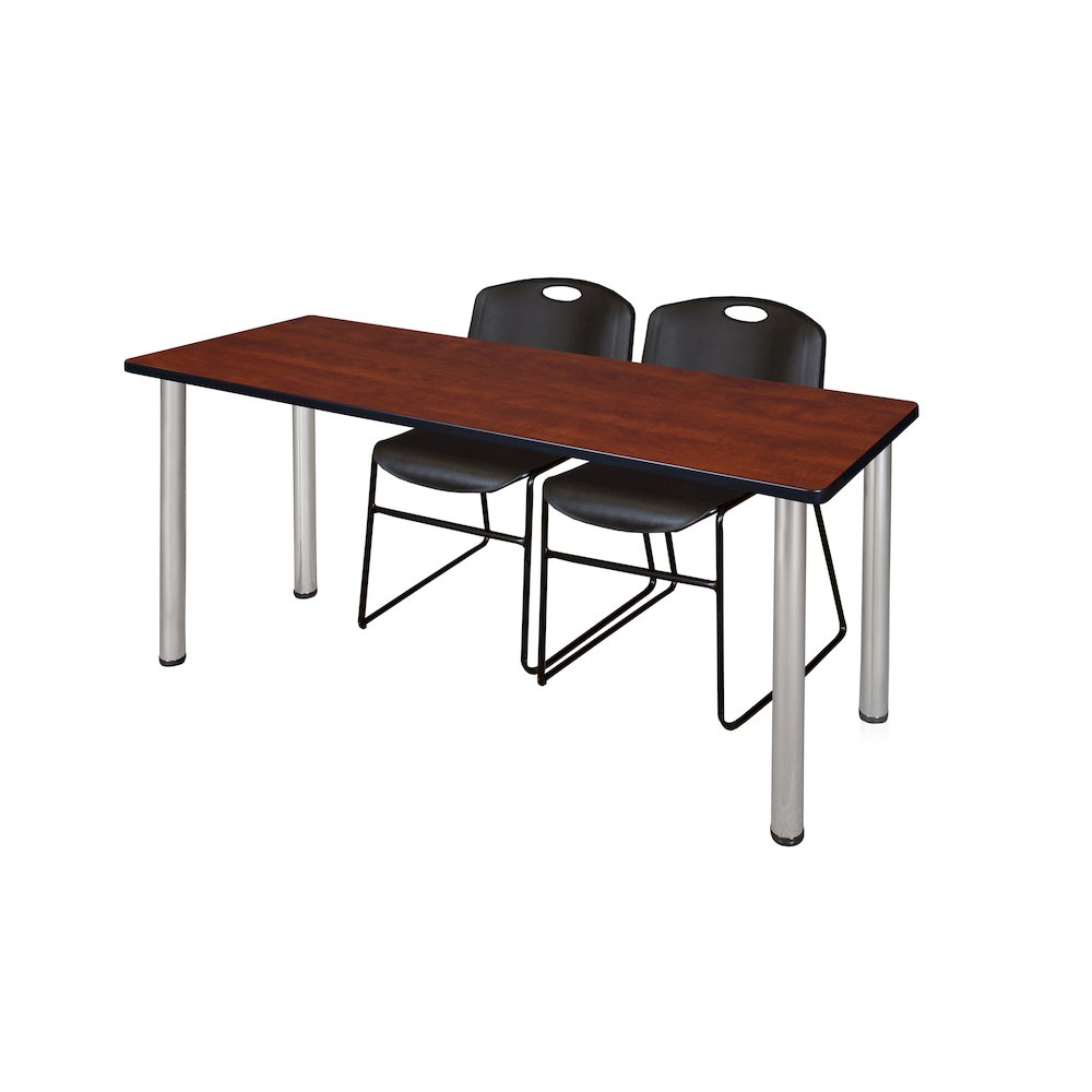 66 x 24 in. Training Table- Cherry Top, Chrome Legs & 2 Zeng Chairs- Black