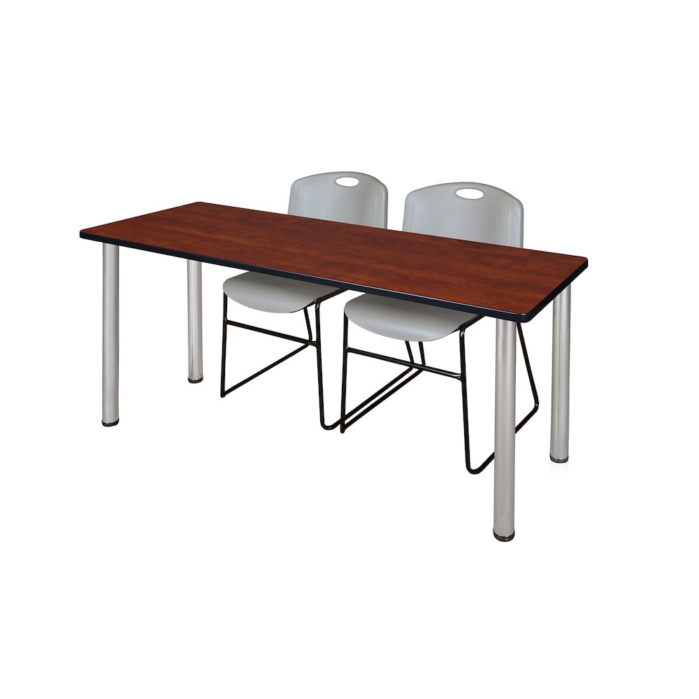 66 x 24 in. Training Table- Cherry Top, Chrome Legs & 2 Zeng Chairs- Grey