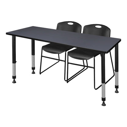 66 x 24 in. Adjustable Classroom Table- Grey & 2 Zeng Stack Chairs- Black