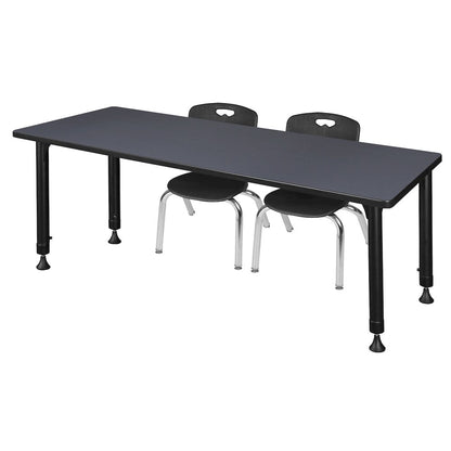 66 x 24 in. Adjustable Classroom Table- Grey & 2 Andy 12 in. Stack Chairs- Black
