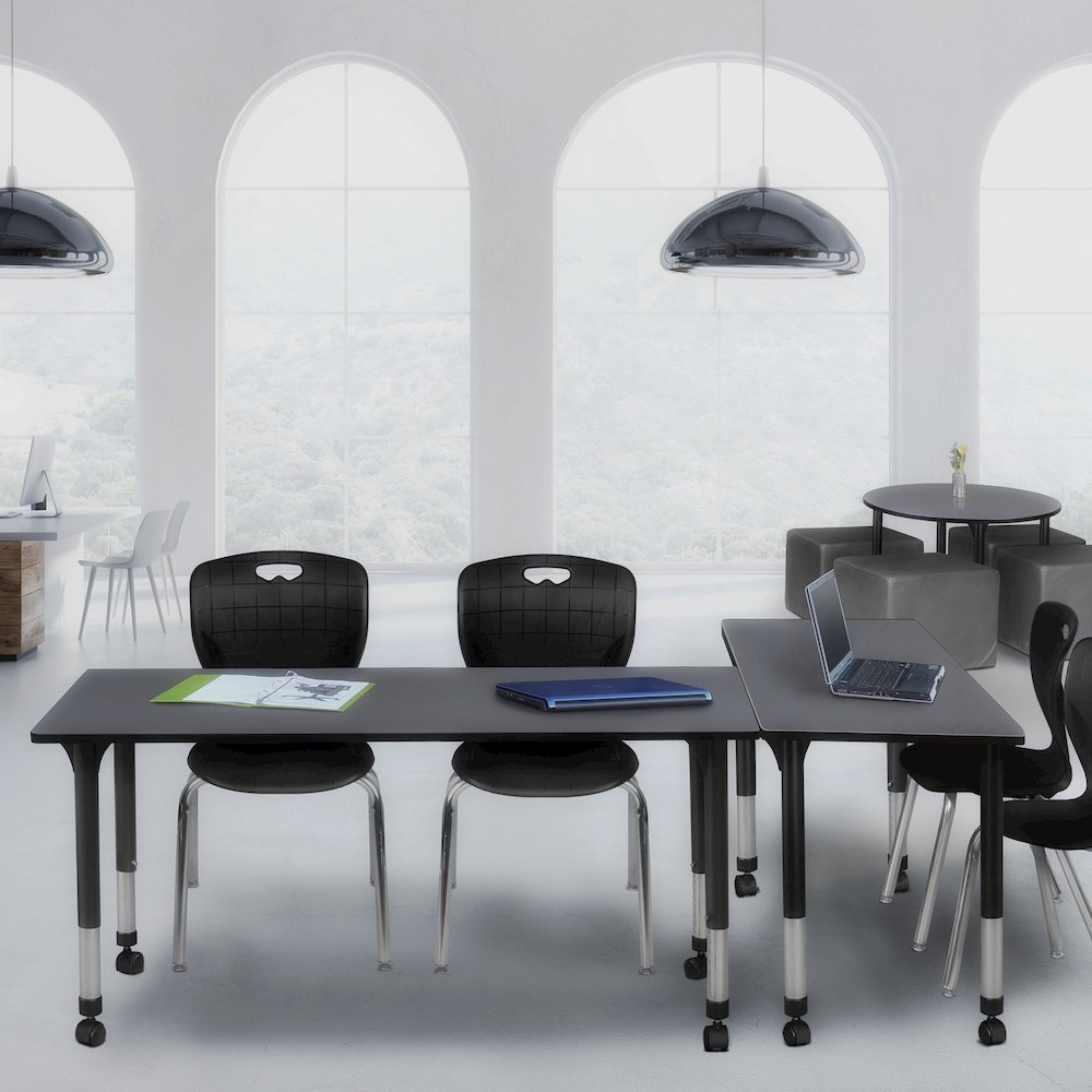 66x24 Mobile Adjustable Classroom Table- Grey & 2 Andy 18 Stack Chairs- Black