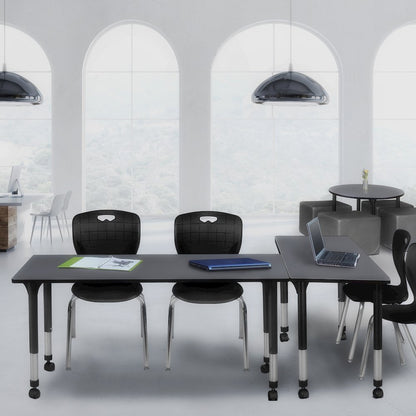 66x24 Mobile Adjustable Classroom Table- Grey & 2 Andy 18 Stack Chairs- Black