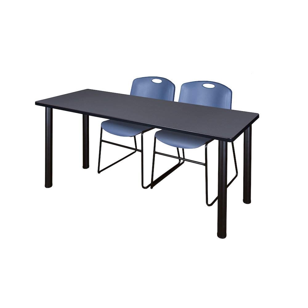 66 x 24 in. Training Table- Grey Top, Black Legs & 2 Zeng Chairs- Blue