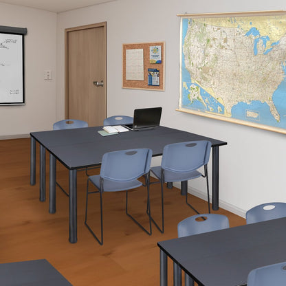 66 x 24 in. Training Table- Grey Top, Black Legs & 2 Zeng Chairs- Blue