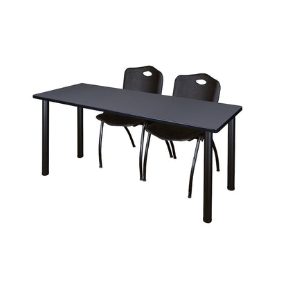 66 x 24 in. Training Table- Grey Top, Black Legs & 2 M Stack Chairs- Black