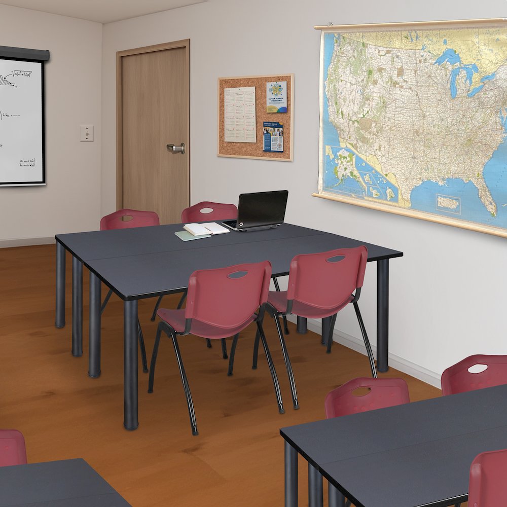 66 x 24 in. Training Table- Grey Top, Black Legs & 2 M Stack Chairs- Burgundy