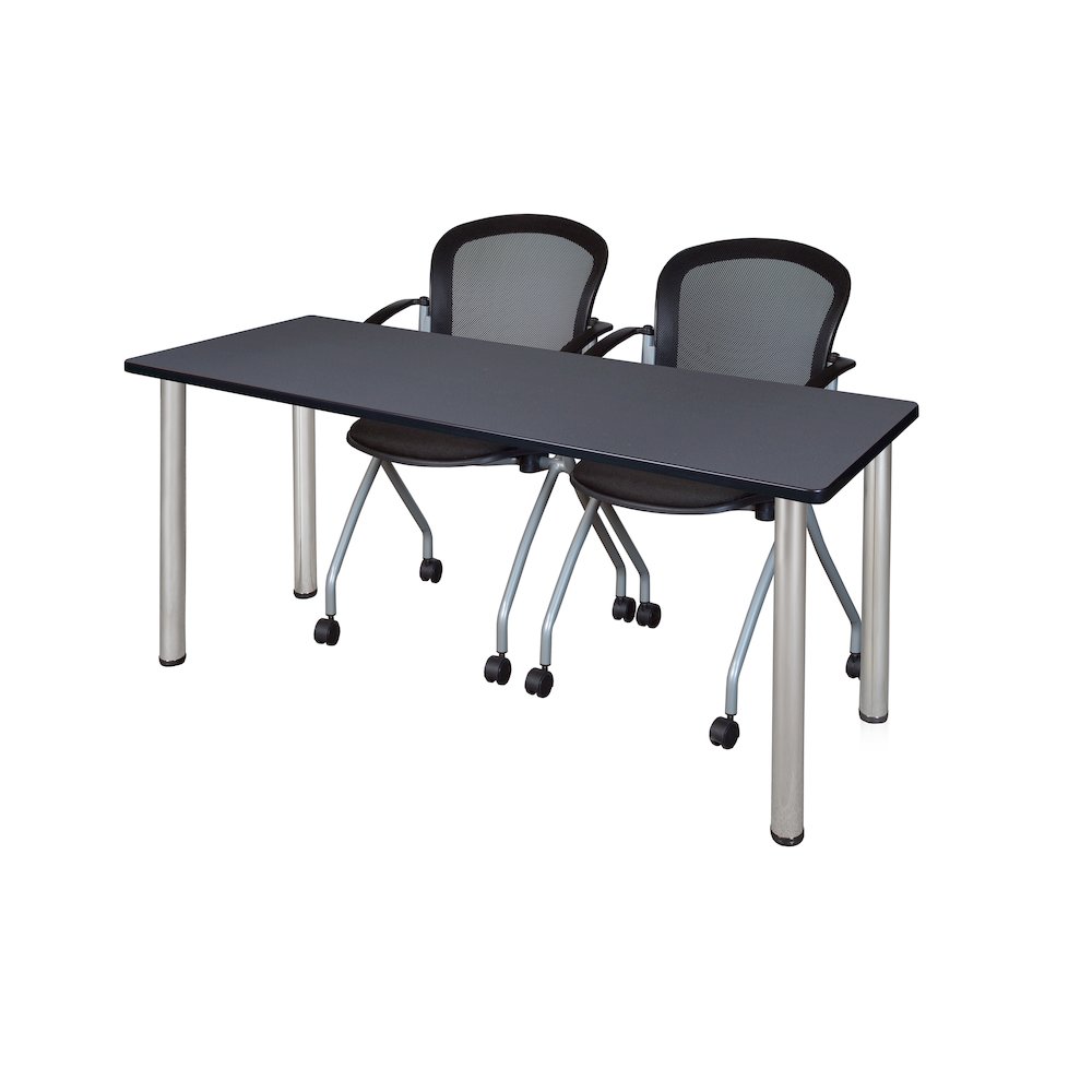 66 x 24 in. Training Table- Grey Top, Chrome Legs & 2 Cadence Nesting Chairs