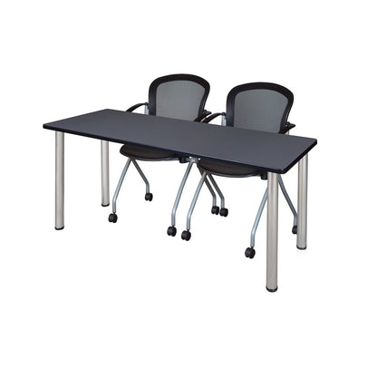 66 x 24 in. Training Table- Grey Top, Chrome Legs & 2 Cadence Nesting Chairs