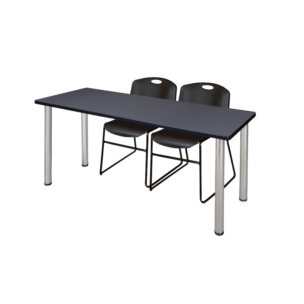66 x 24 in. Training Table- Grey Top, Chrome Legs & 2 Zeng Chairs- Black