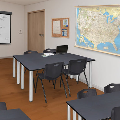66 x 24 in. Training Table- Grey Top, Chrome Legs & 2 M Stack Chairs- Black