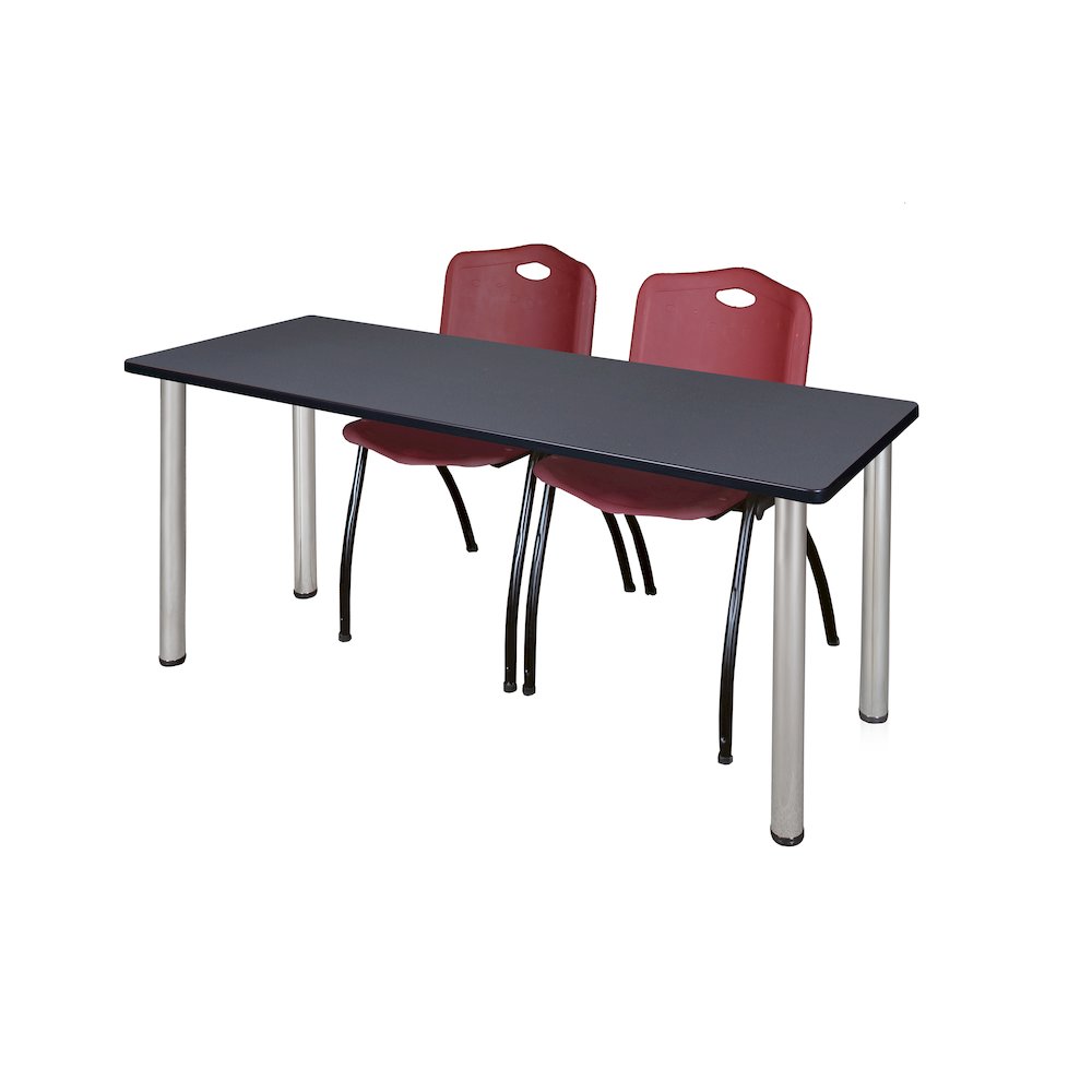 66 x 24 in. Training Table- Grey Top, Chrome Legs & 2 M Stack Chairs- Burgundy