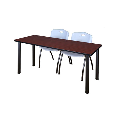 66 x 24 in. Training Table- Mahogany Top, Black Legs & 2 M Stack Chairs- Grey