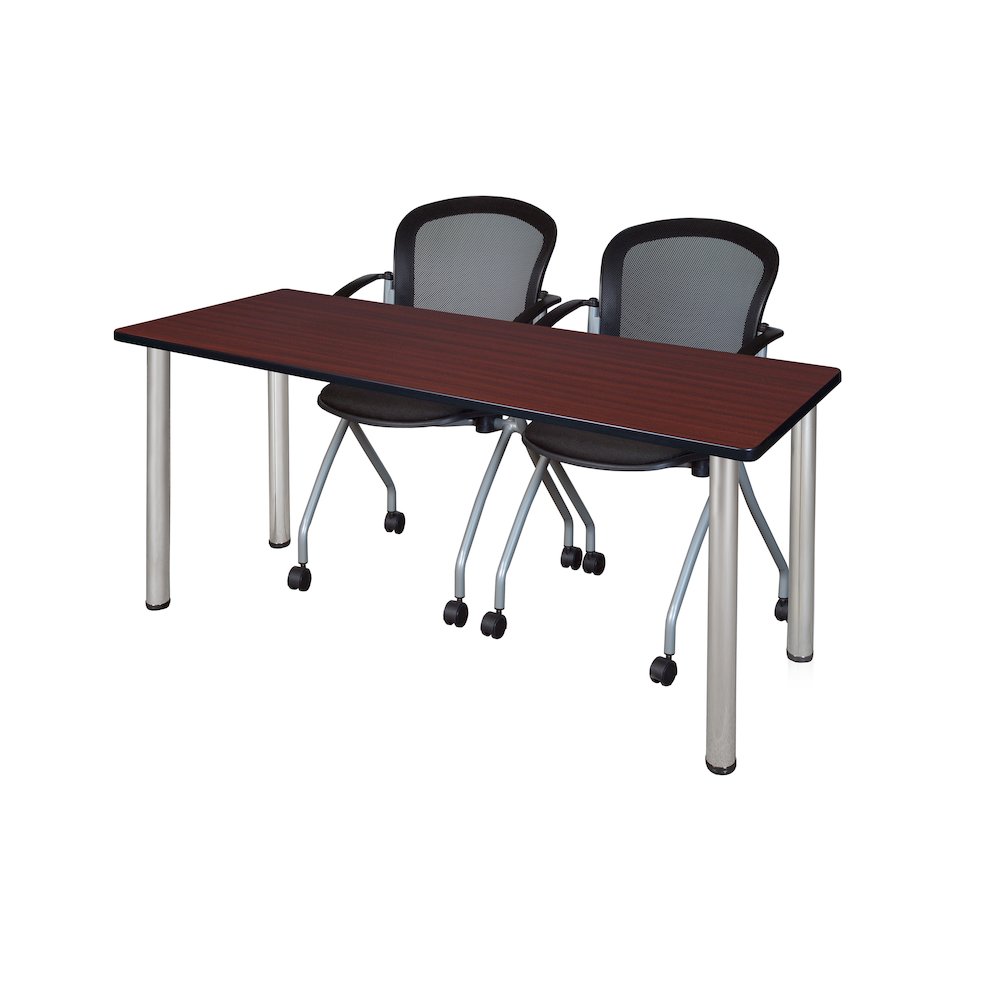 66 x 24 in. Training Table- Mahogany Top, Chrome Legs & 2 Cadence Nesting Chairs