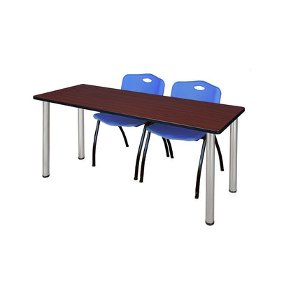 66 x 24 in. Training Table- Mahogany Top, Chrome Legs & 2 M Stack Chairs- Blue