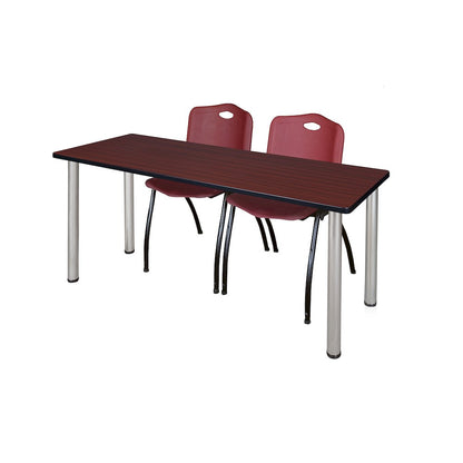 66x24 in. Training Table- Mahogany Top, Chrome Legs & 2 M Stack Chairs- Burgundy